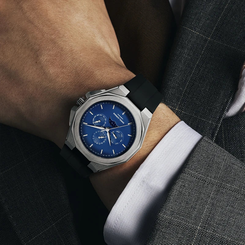 Sporty Men Wristwatch Chronograph Watch Function 3 Eyes Luminous hands Stainless Steel Case Soft Silicone Strap Reloj