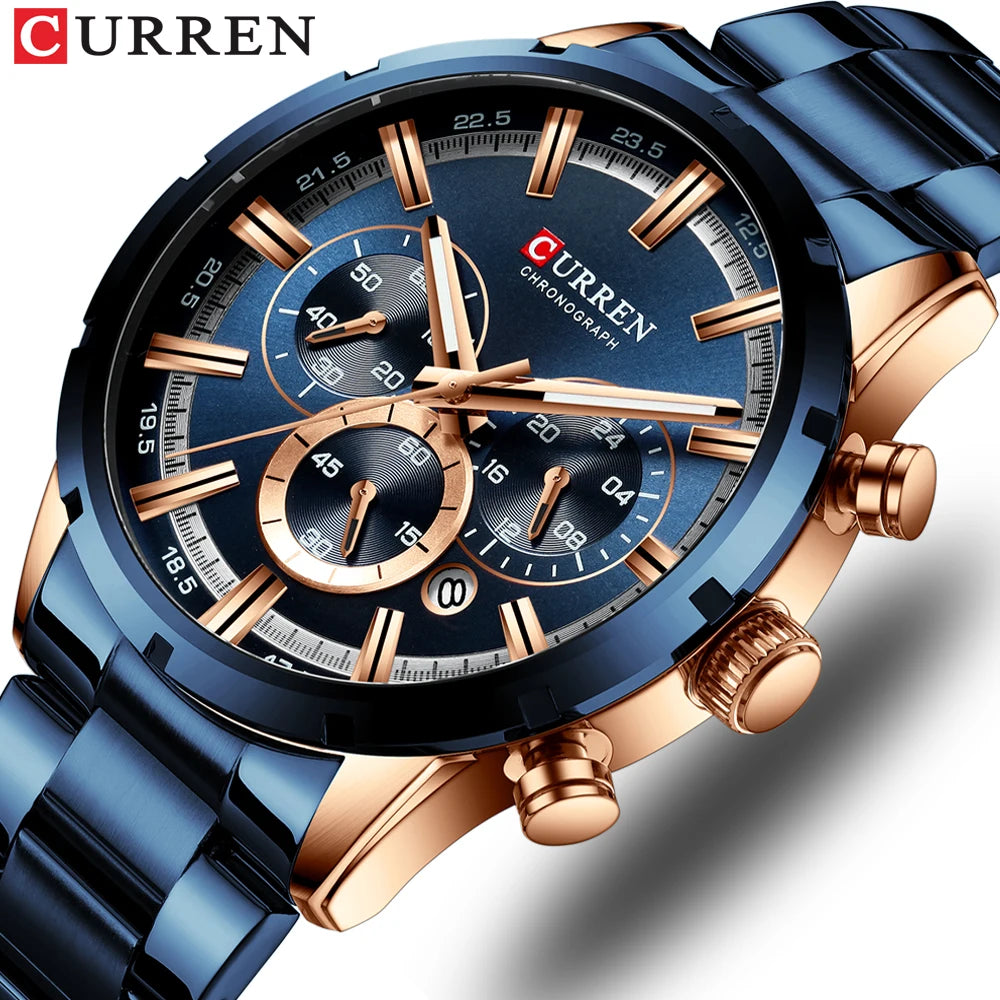 CURREN Men's Blue Dial Watch - Waterproof Stainless Steel Luxury Business Timepiece