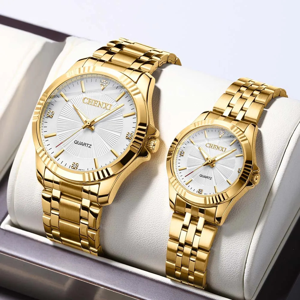 Golden Harmony - Luxury Diamond-Accented Couple's Watch Set