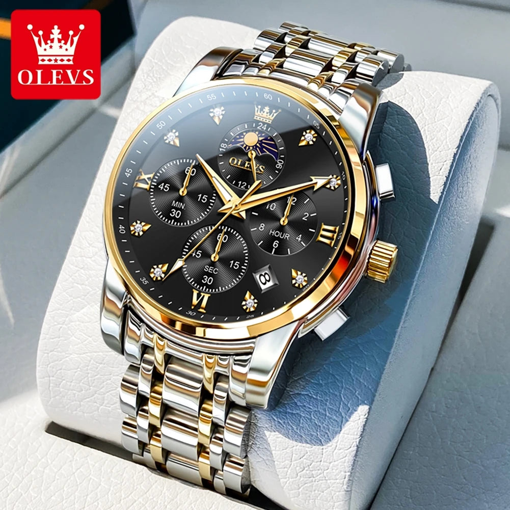 OLEVS Moon Phase Men's Watches Automatic Date Chronograph Waterproof Luminous Classic Original Quartz Watches Man 3655 Watch Men