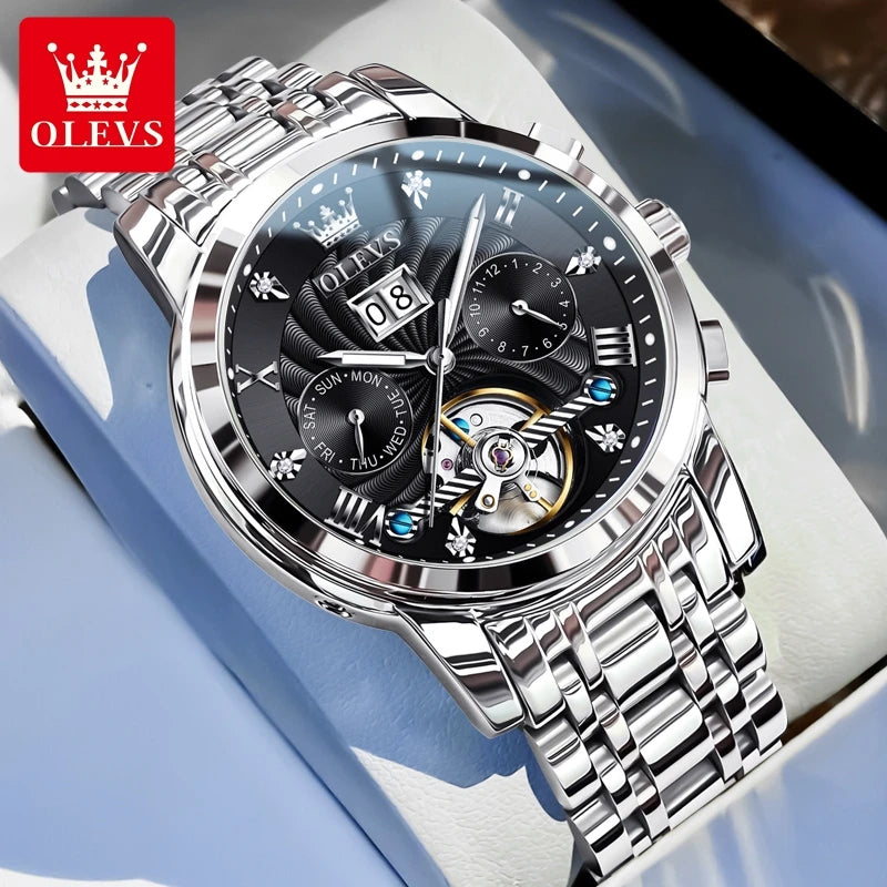 OLEVS Original brand Skeleton Men Watch Luxury Automatic Mechanical watches for man Waterproof Skeleton Luminous reloj hombre