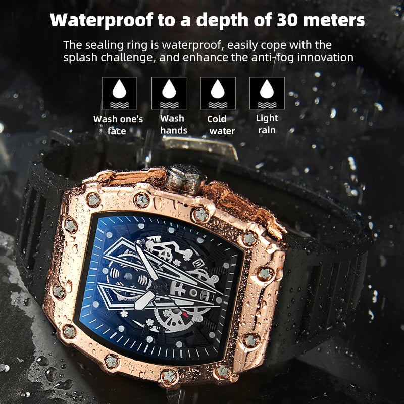 Brand New Men's Watch Fashion Clock Sports Male's Silicone Strap Automatic Movement Barrel Luminous Waterproof Quartz Wristwatch