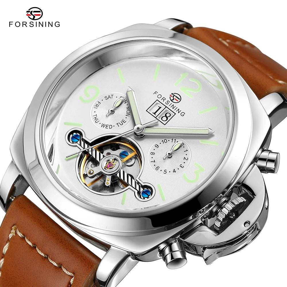 FORSINING Classic Men's Luxury Tourbillon Automatic Watch - Fashion Sport Luminous Retro Leather Wristwatch