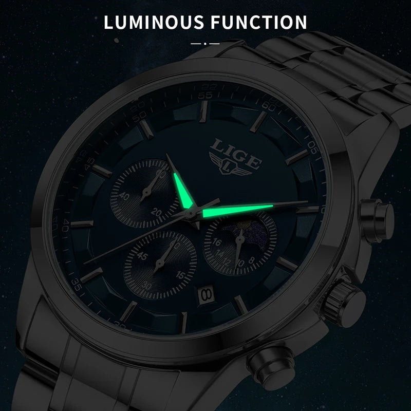 LIGE Prestige 2025 - Modern Luxury Steel Chronograph Watch