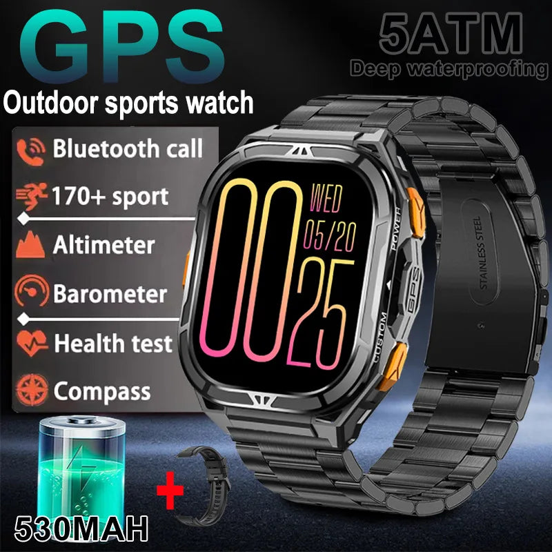 2025 New Dual Frequency GPS Smart Watch Men 1.96-inch HD AMOLED Screen Compass Bluetooth Call 5ATM Waterproof Sports Smart Watch