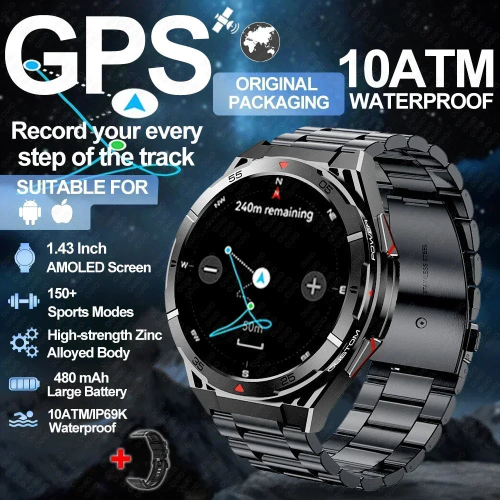 2025 New Dual-Band satellite GPS SmartWatch Men 1.43'' AMOLED Screen IP69 5ATM Waterproof Compass Heart Rate BT Call SmartWatch