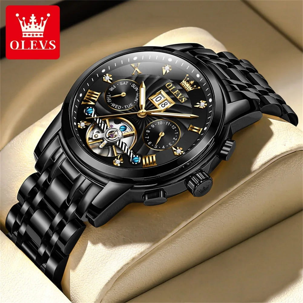 OLEVS Original brand Skeleton Men Watch Luxury Automatic Mechanical watches for man Waterproof Skeleton Luminous reloj hombre