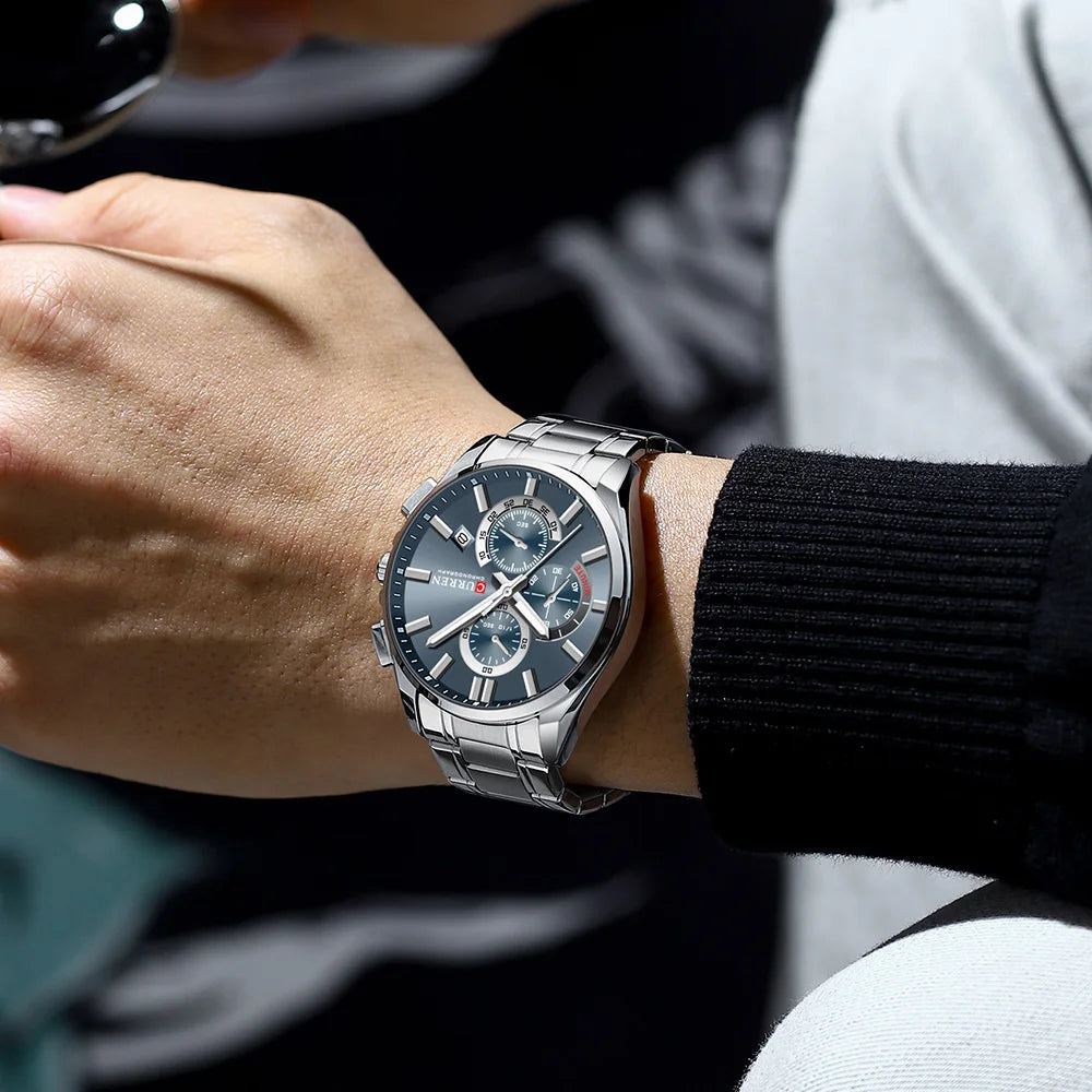 CURREN Men's Luxury Chronograph Watch - Moon Phase Waterproof Stainless Steel
