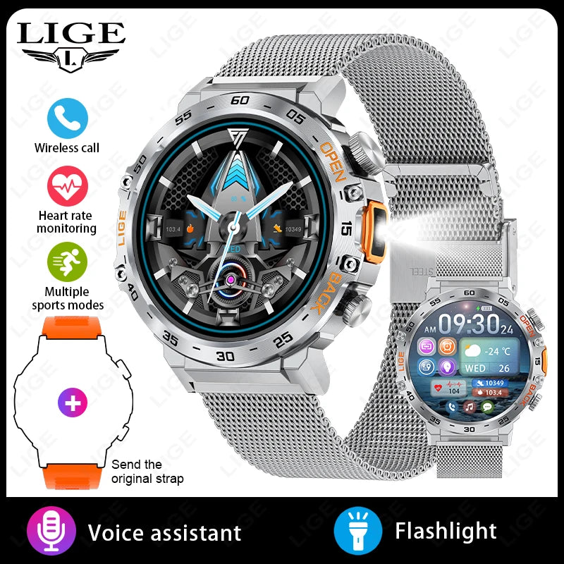 LIGE SmartVision 2025 - AMOLED HD Fitness Smartwatch with Flashlight