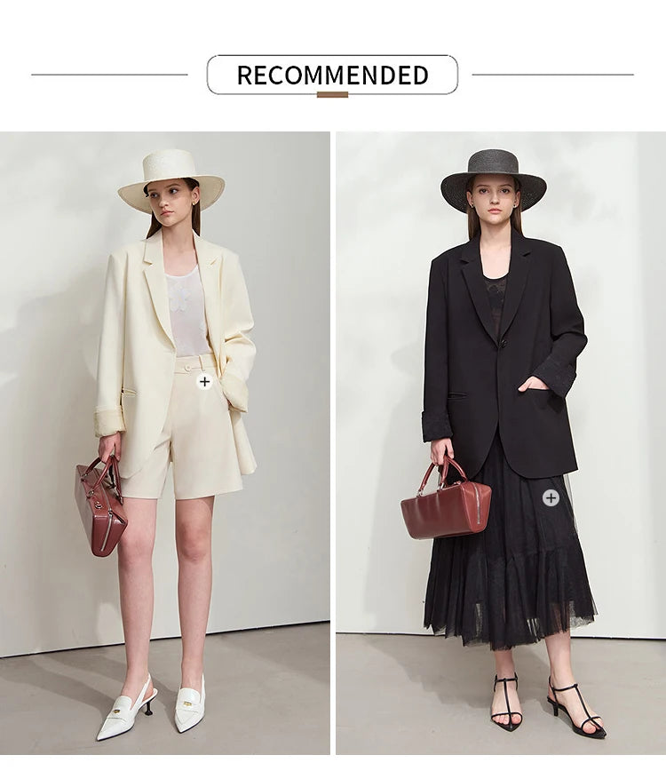 AMII Minimalist Women's Blazer Jacket Shorts 2025 Spring New Fashion Trun Down Collar Mid Length Jacket Basic Shorts 12541161