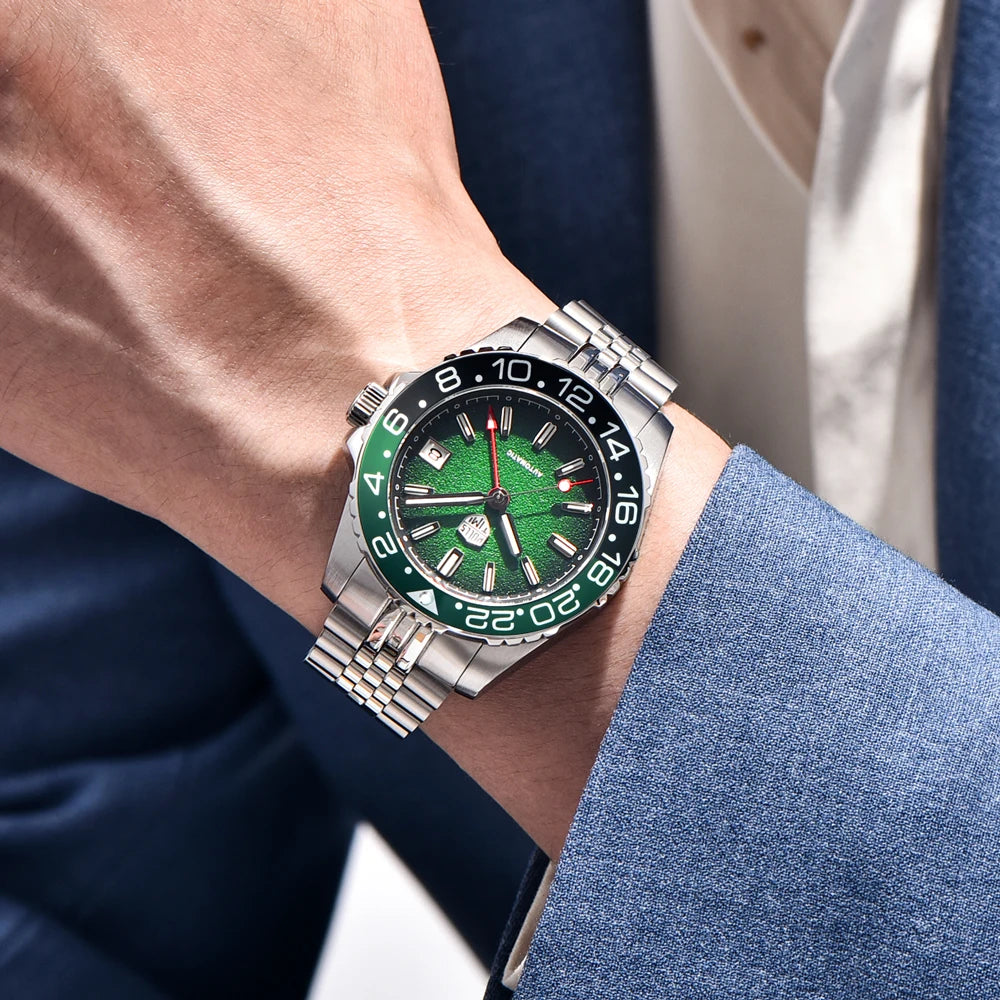 2025 New GMT Men's Watches RollsTimi Automatic Watch For Man NH34 Mechanical Wristwatches AR Sapphire Mirror Luminous Waterproof
