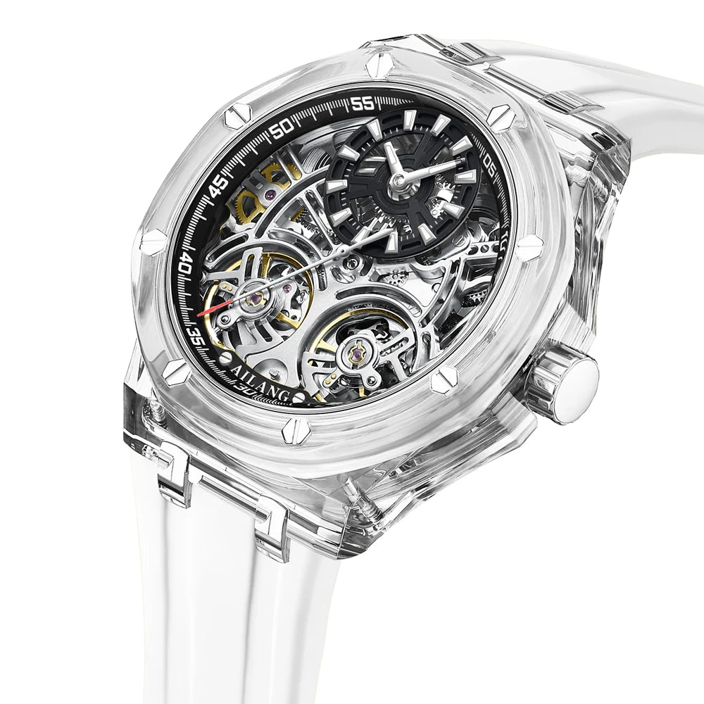 Double Tourbillon Men Watches Luxury Brand Automatic Mechanical Watch Rubber Sports Casual Sports Military Waterproof Clock