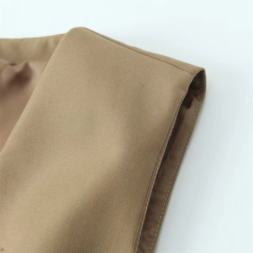 Zach Ailsa Spring New Product Women's Fashion Casual Loose V-neck Tank Top Coat Wide Foot Pants Set