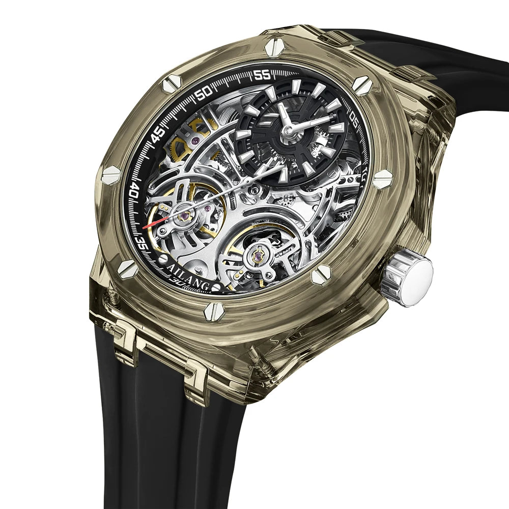 Double Tourbillon Men Watches Luxury Brand Automatic Mechanical Watch Rubber Sports Casual Sports Military Waterproof Clock