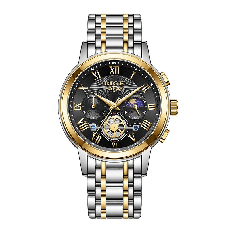 LIGE Creative Moon Phase Watch Women Fashion Elegant Waterproof Women's Quartz Wristwatches Luxury Sport Chronograph Reloj Mujer