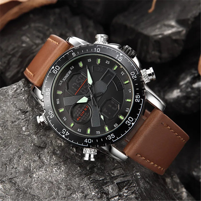 1pc / lot XINEW Brand Dual Time Watches For Men Fashion Casual Nylon Band Sports Military Digital Watch Black Montre Homme 2025