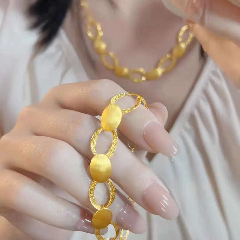 24K Gold Fashion Joker Brushed Circle Link Bracelet