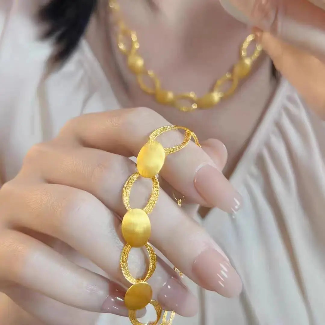 24K Gold Fashion Joker Brushed Circle Link Bracelet