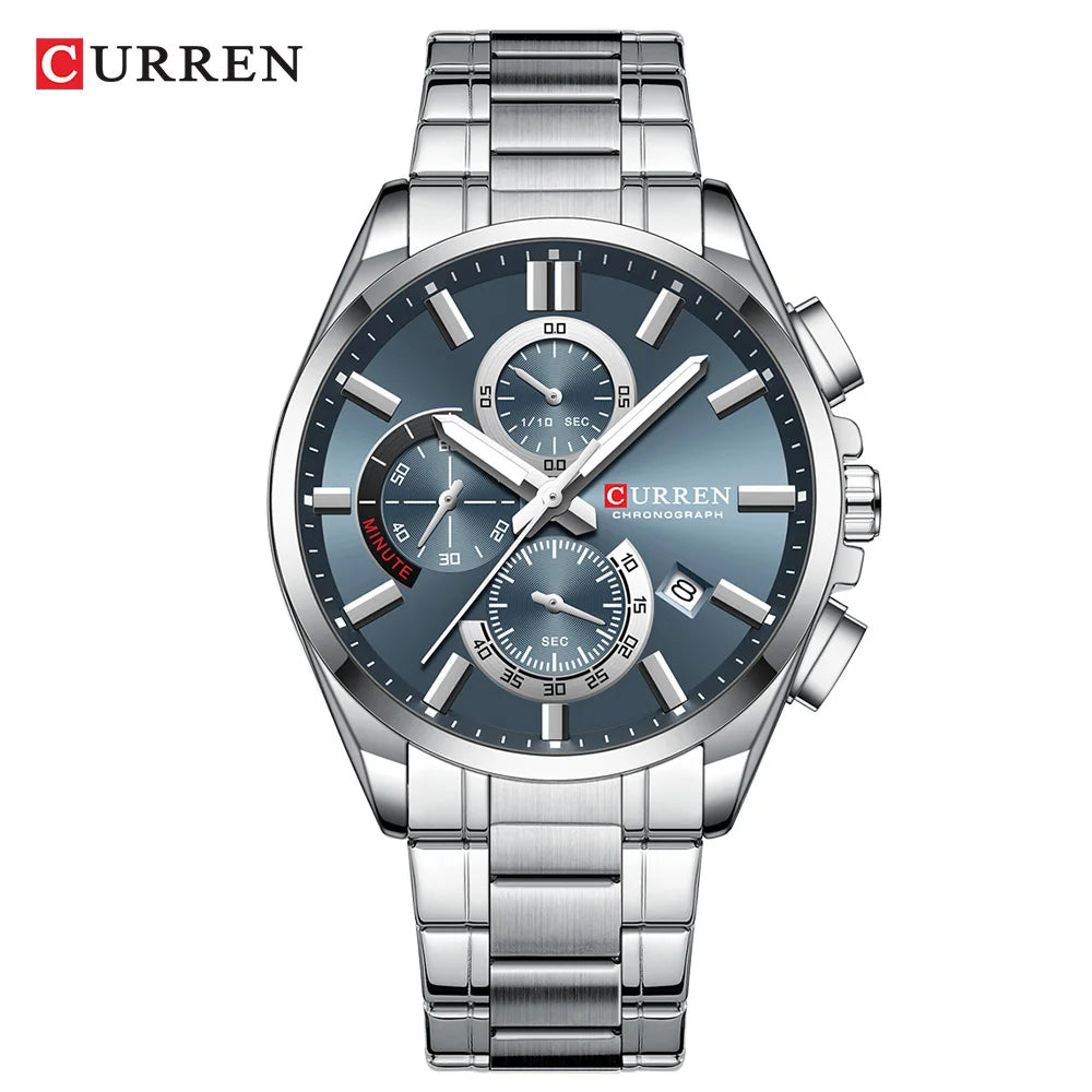 CURREN Men's Luxury Chronograph Watch - Moon Phase Waterproof Stainless Steel