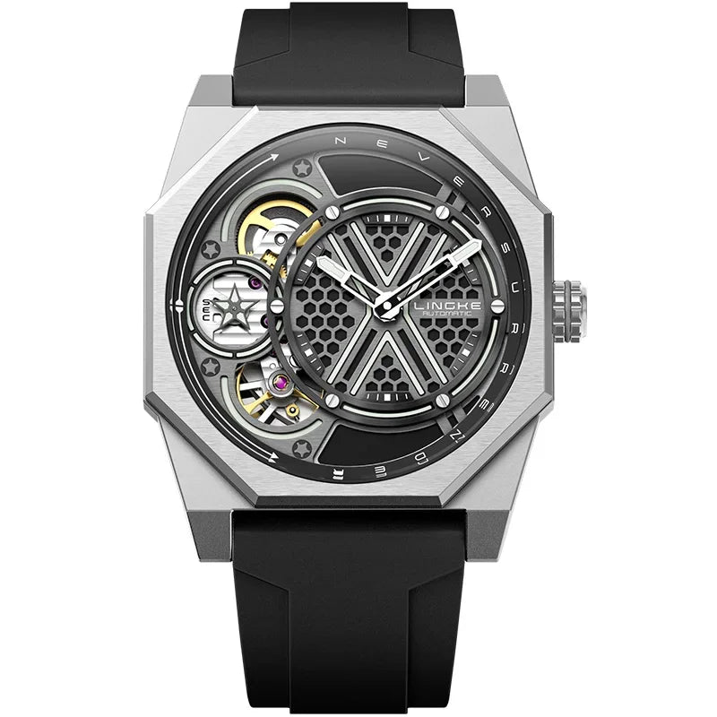 Skeleton Automatic Mechanical Watch Black Silicone Strap Men Clock Male Orologio Man Sliver Steampunk Hombre Relogio Masculino