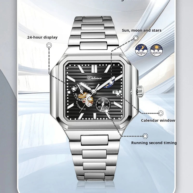 Fashion Men's Moon Phase Sport  Watch Automatic Mechanical Waterproof Luminous Wrist Watches Men Clock Horloges Mannen