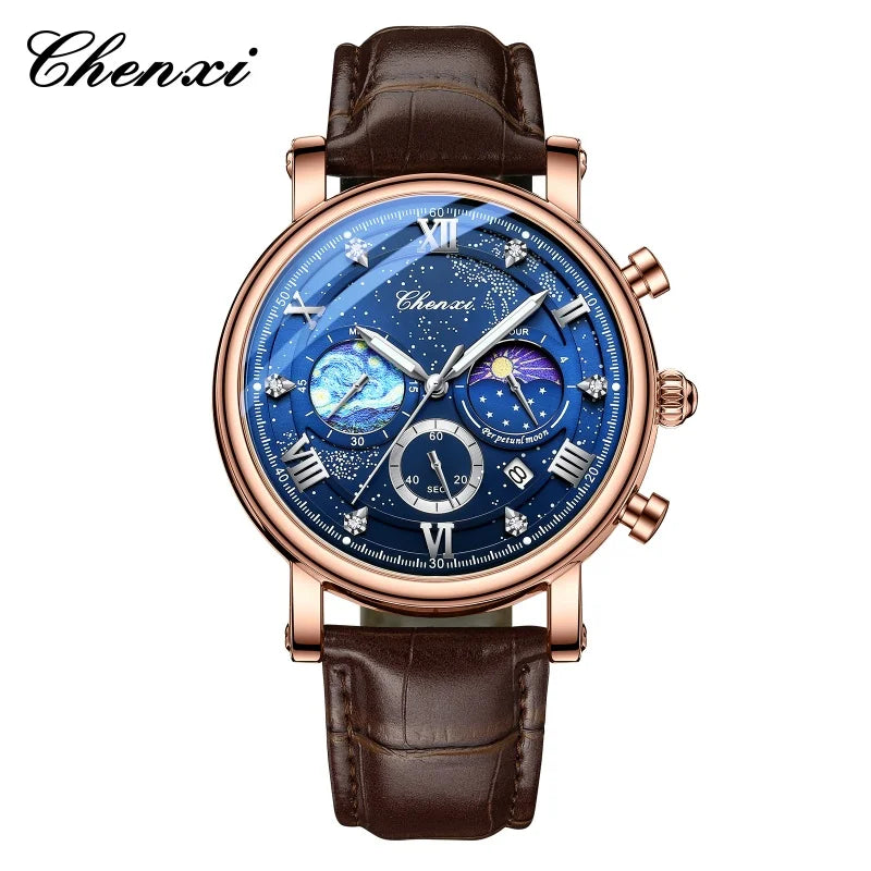 CHENXI 972 Men's Multi-Function Quartz Watch - Waterproof Chronograph with Moon Phase & Calendar
