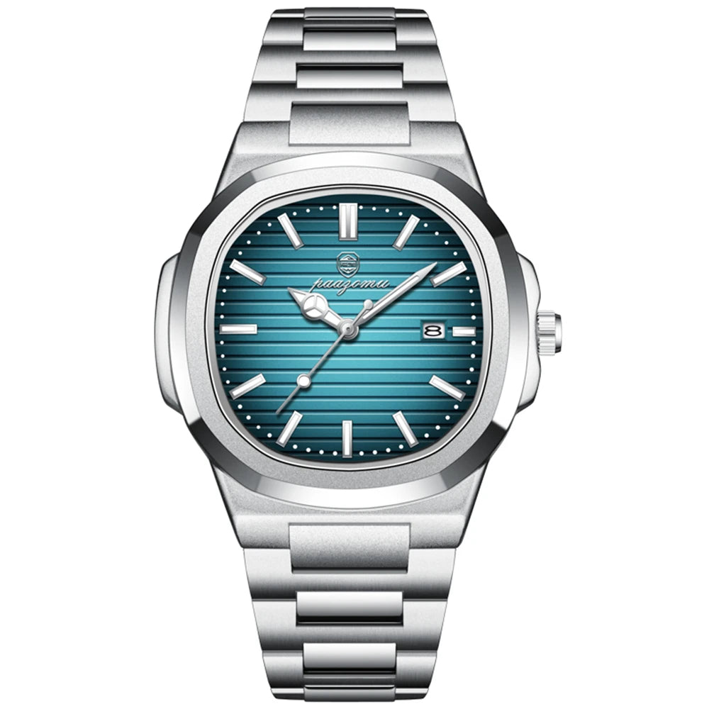 PENGAGAR Trend Men's Watches Classic Fashion Original Quartz Watch for Man Square Dial Waterproof Luminous Date Wristwatch Reloj