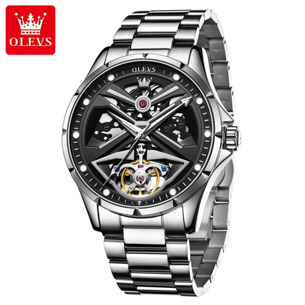 OLEVS 6655 Skeleton Fully Automatic Watch for Men Top Original Luxury Men's Mechanical Wristwatch Luminous Waterproof Man Watch