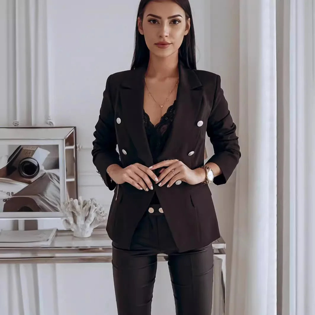 Women Stylish Plus Size Jacket Casual Blazers Jacket Suit Coat Double-breasted Blazer Sliming Overalls Pocket Cardigan Coat