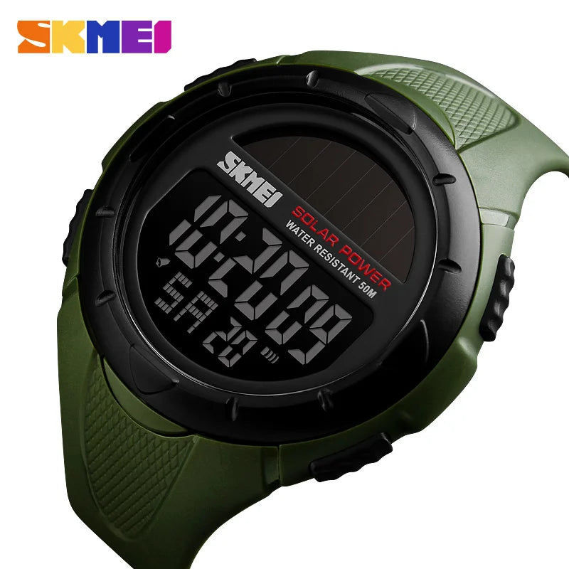 SKMEI Mens Wristwatches Solar For Power Enviormentally Alarm Male Clock reloj hombre Men Luminous Watches Sport Digital