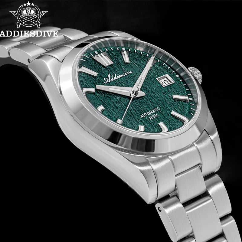 ADDIESDIVE AD2075 Men Watch 39mm Fashion Bark Texture Dial Dress Sapphire Automatic Mechanical Watches Waterproof Luminous reloj