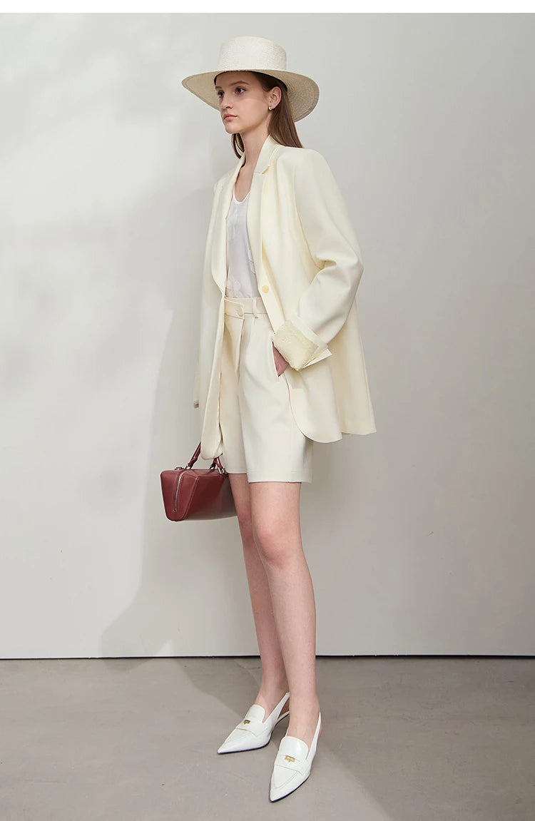 AMII Minimalist Women's Blazer Jacket Shorts 2025 Spring New Fashion Trun Down Collar Mid Length Jacket Basic Shorts 12541161