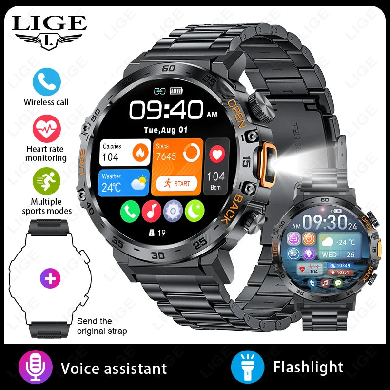 LIGE SmartVision 2025 - AMOLED HD Fitness Smartwatch with Flashlight