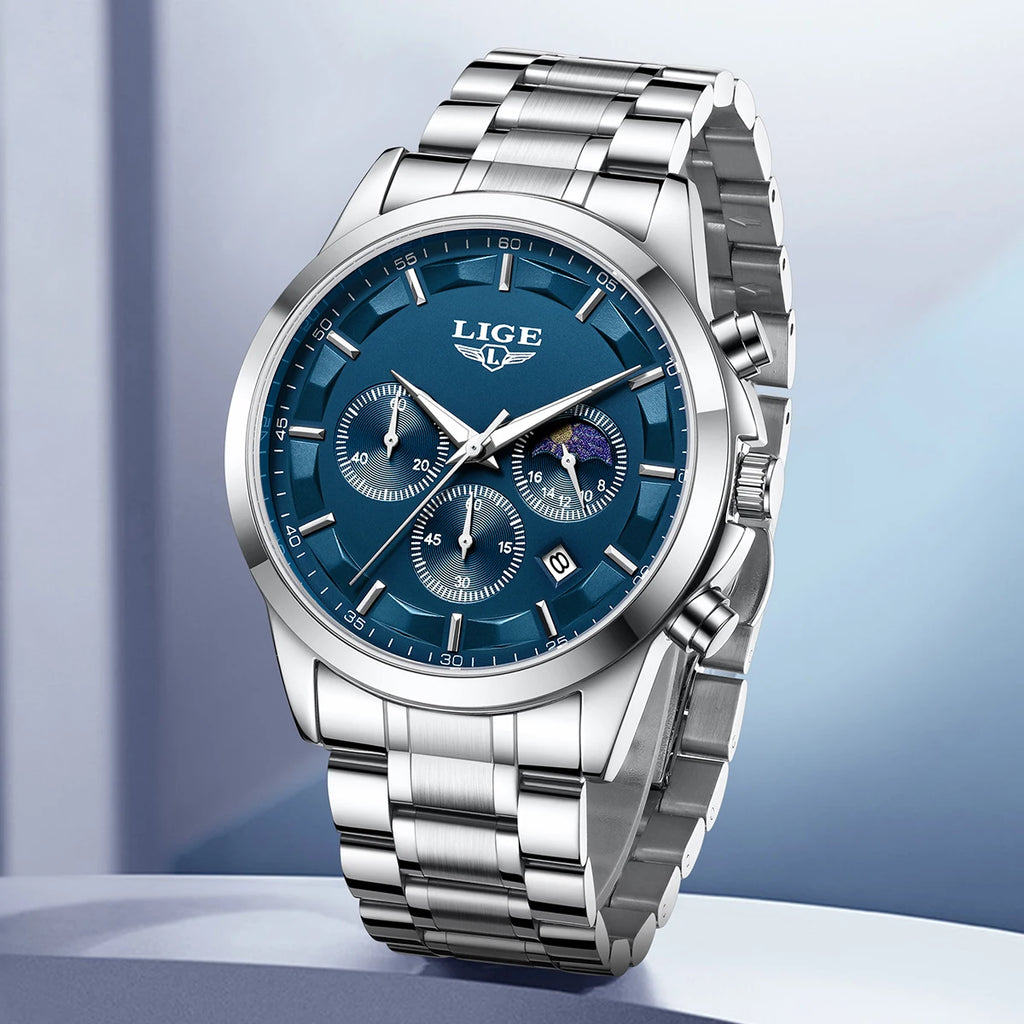 LIGE Gentleman's Elite - Luxury Chronograph Timepiece with Gift Presentation
