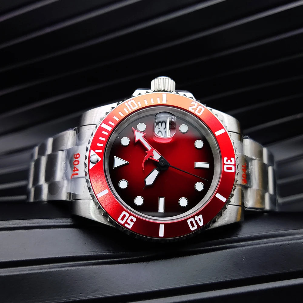 Gradient Red Dial Luminous Dress Automatic Mechanical Sapphire 40mm No Logo NH35 Men's Watch Automatic
