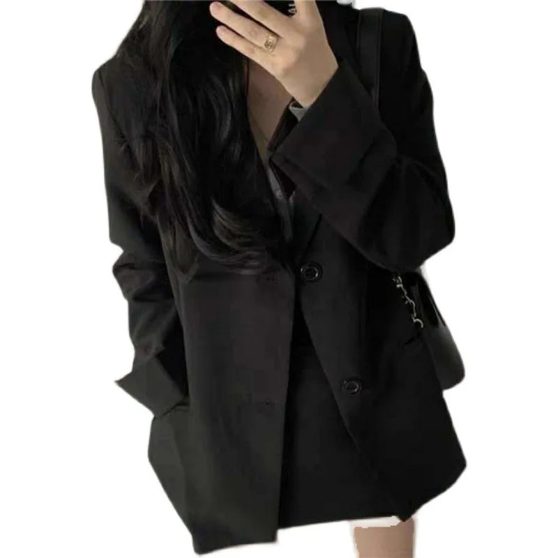 Women Spring Autumn Casual Office Lady Blazers Solid Notched Long-sleeve Suit Female New Fashionable Loose Button Casual Jacket