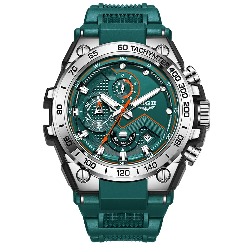 LIGE Tactical Green - Military Silicone Big Dial Sport Chronograph